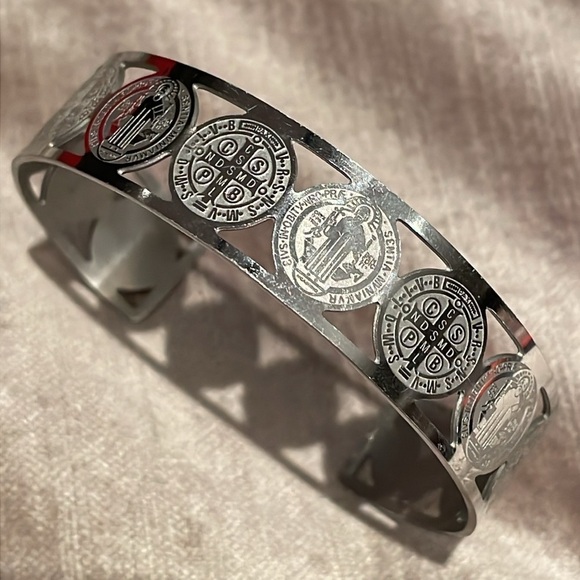 Saint Benedict Stainless Steel Cuff Bracelet - Picture 4 of 6